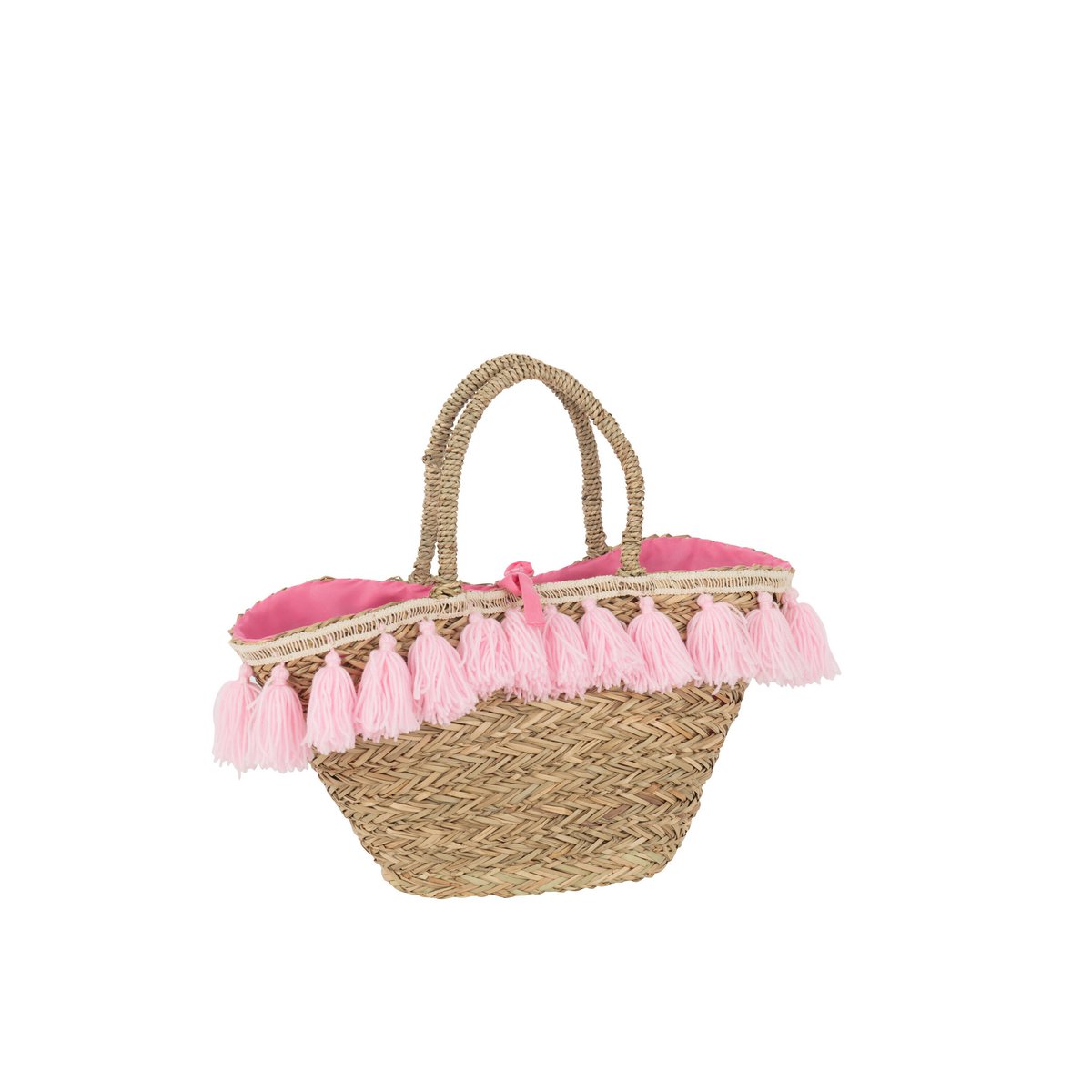 J-Line - Strandtas Kwasten Jute/Textiel Naturel/Roze