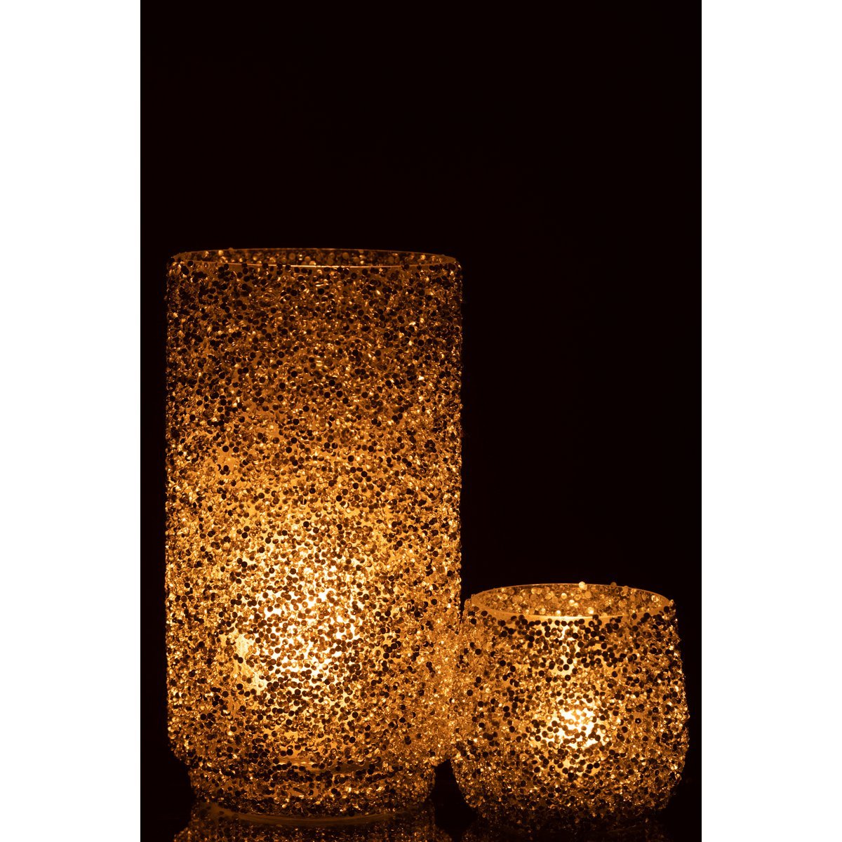 J-Line - Lantaarn Glitter - Glas - Zilver - Groot