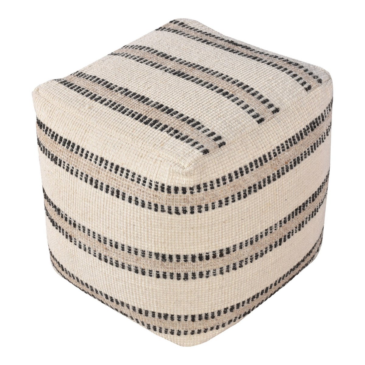 House Nordic - Bally Pouf - Poef, handgeweven, ivoor/houtskool, 40x40x40 cm