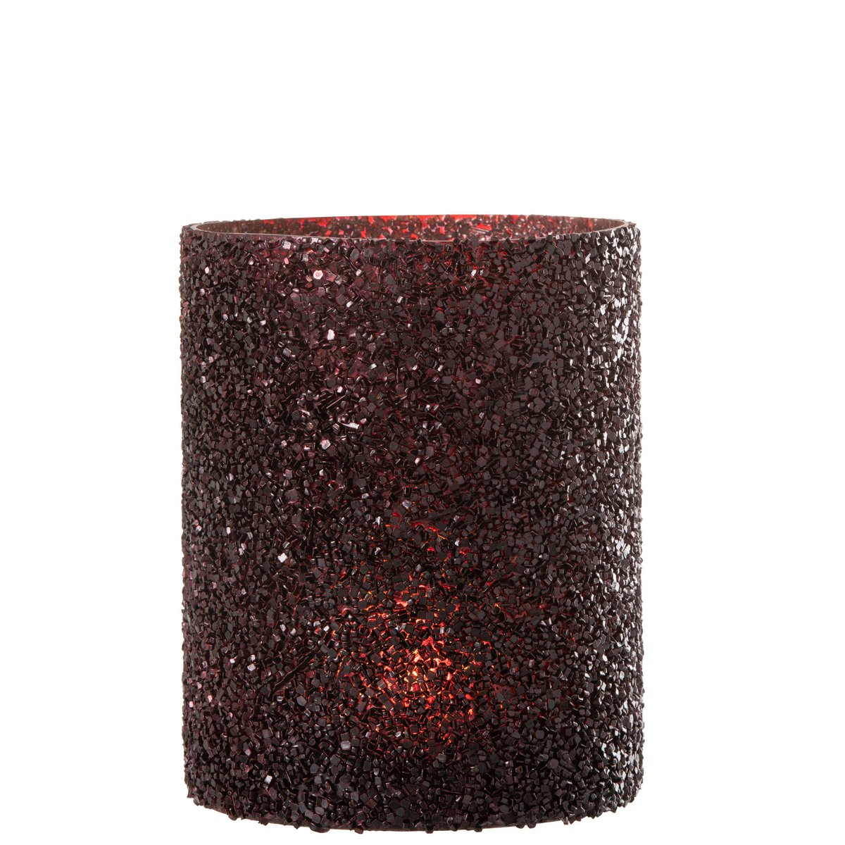 J-Line - Lantaarn Glitter Glas Bordeaux Groot