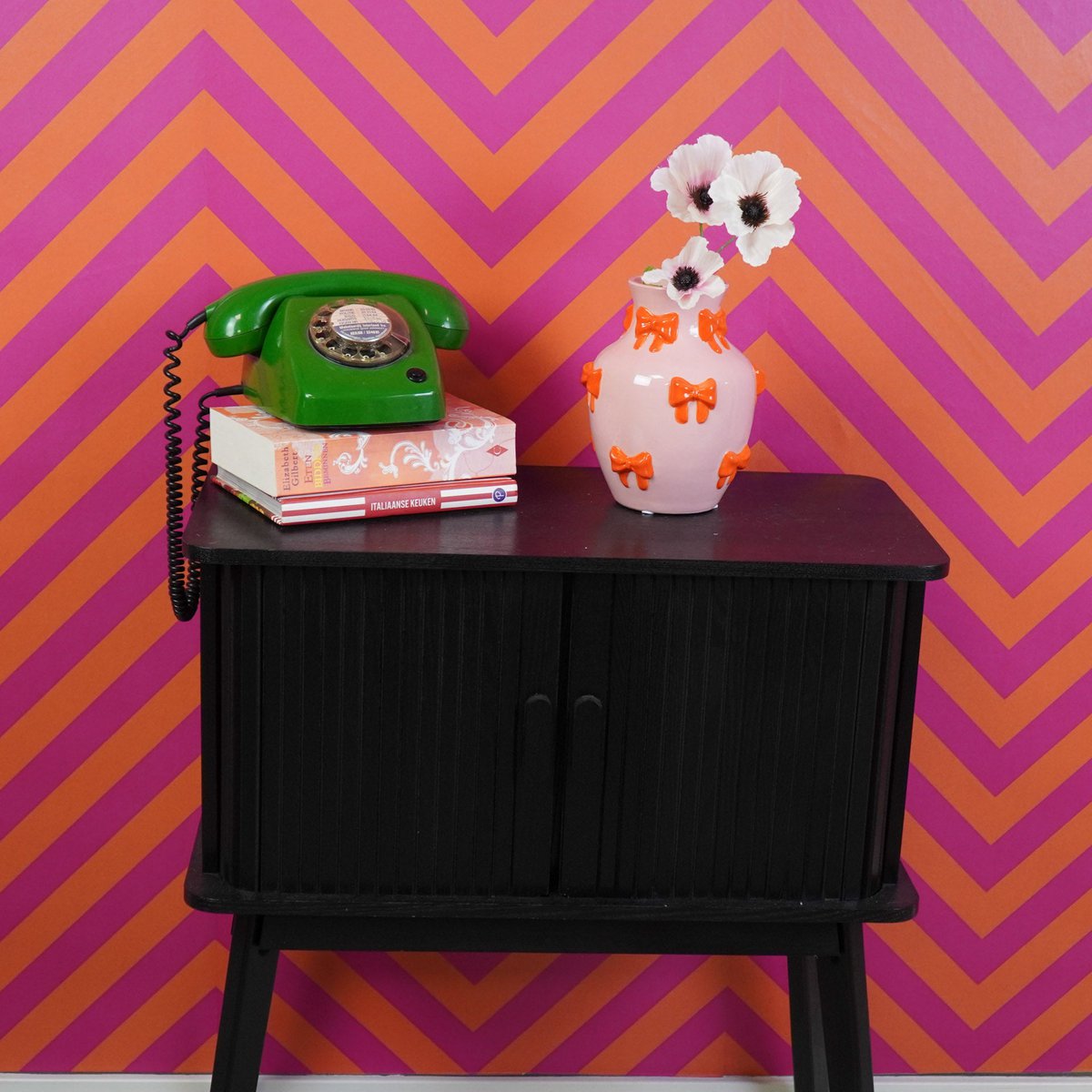 Housevitamin - Vaas - Bloemvaaslinten - roze/oranje - 14x14x19cm