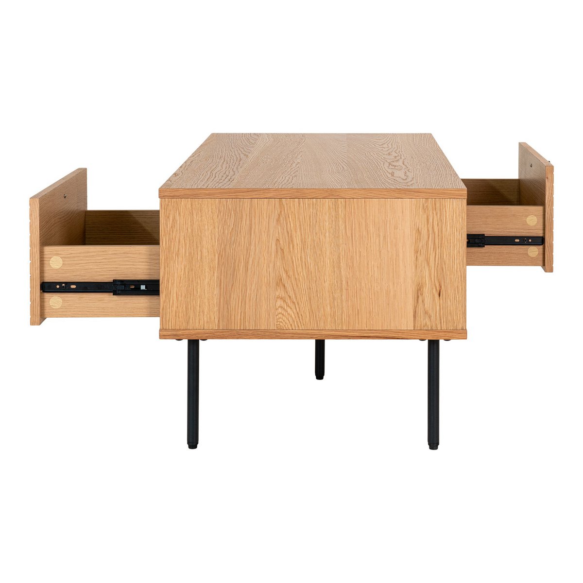 House Nordic - Kyoto Coffee Table - Salontafel, eikenfineer, zwart metalen poten, 2 laden, 50x100x45 cm