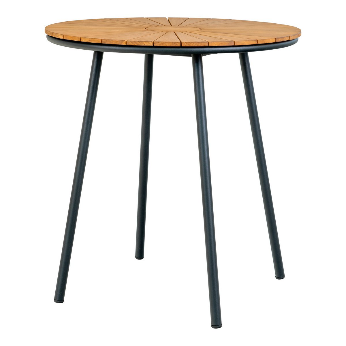 House Nordic - Cleveland Café Table - Café Table, teak tafelblad, naturel, zwarte poten, ø70x74 cm