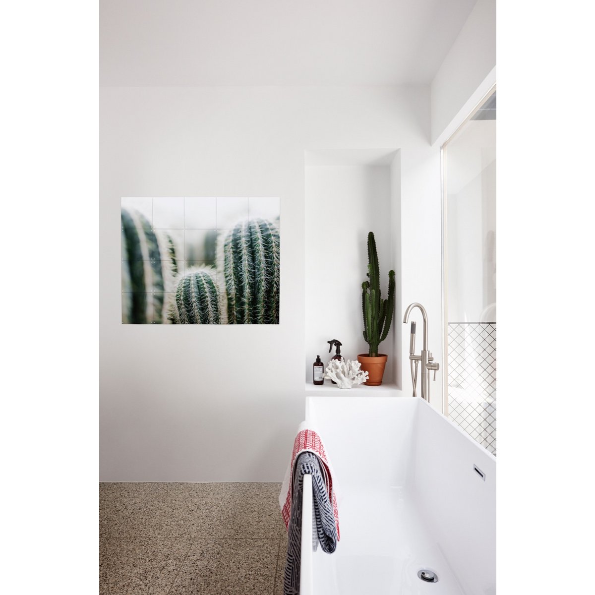 IXXI - Cactus en bladeren Wall art - Poster - Wanddecoratie - L - 160x120 - grey