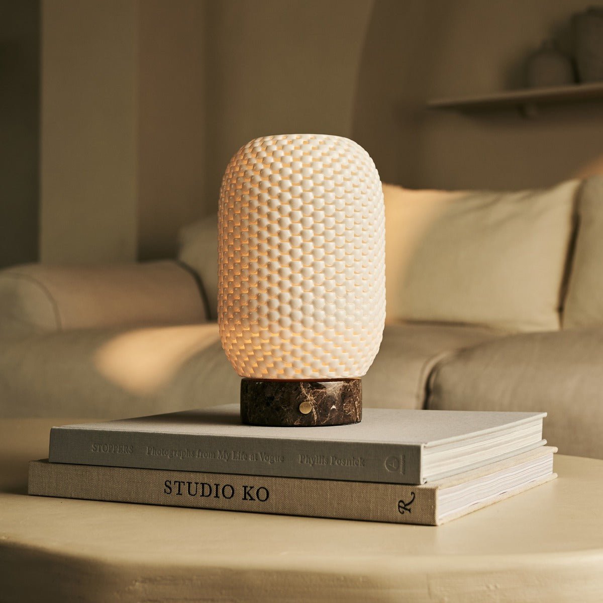 Tavellio-Amsterdam - Aurora marmeren draadloze tafellamp in 3D-geprinte porselein-oplaadbaar, dimbaar en tot 100 uur licht