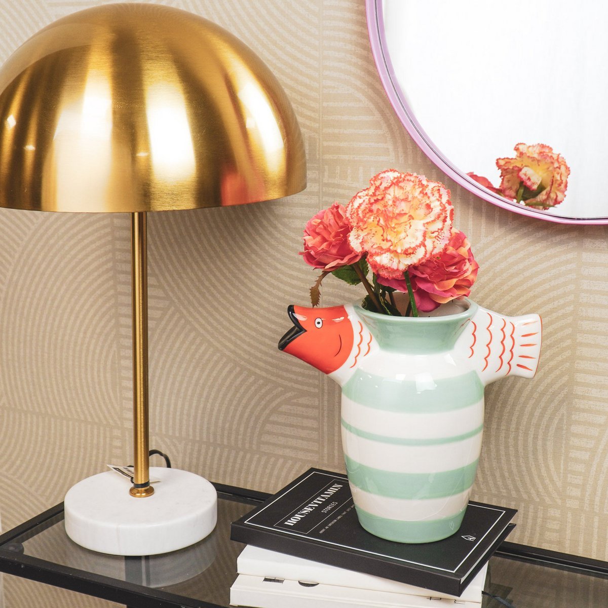 Housevitamin - Vaas - visdolomiet -mint/wit/oranje -23x12.5x21cm