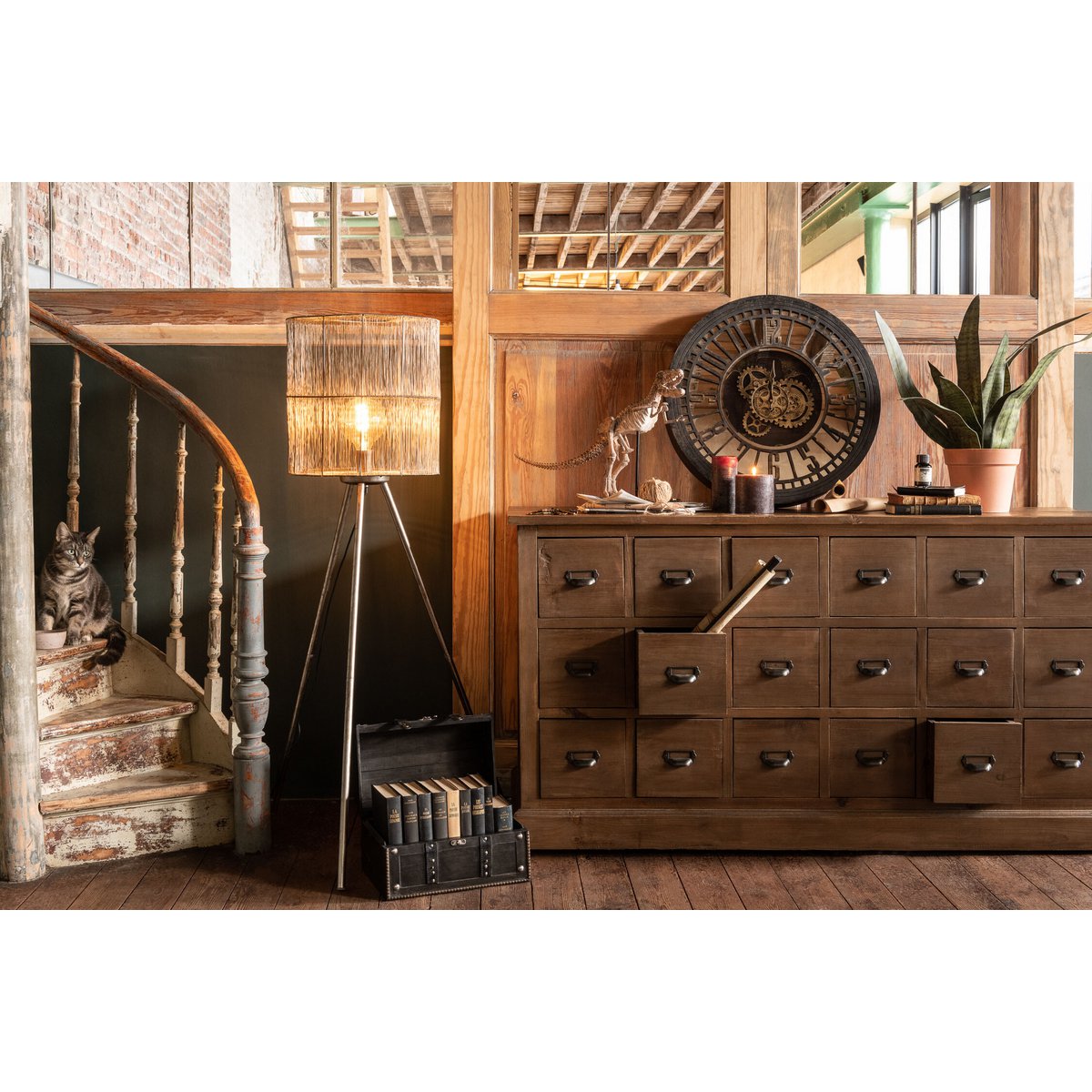 J-Line - Stehlampe Antik - Metall - Braun - Groß