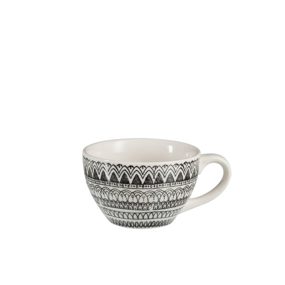 J-Line - Koffiemok+Schotel Monochroom Boho Keramiek Zwart/Wit