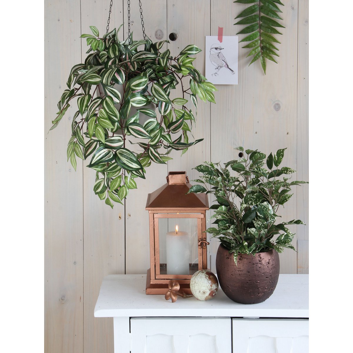 Mica Decorations - Tradescantia Kunst Hangplant - L15 x B30 x H80 cm - Groen