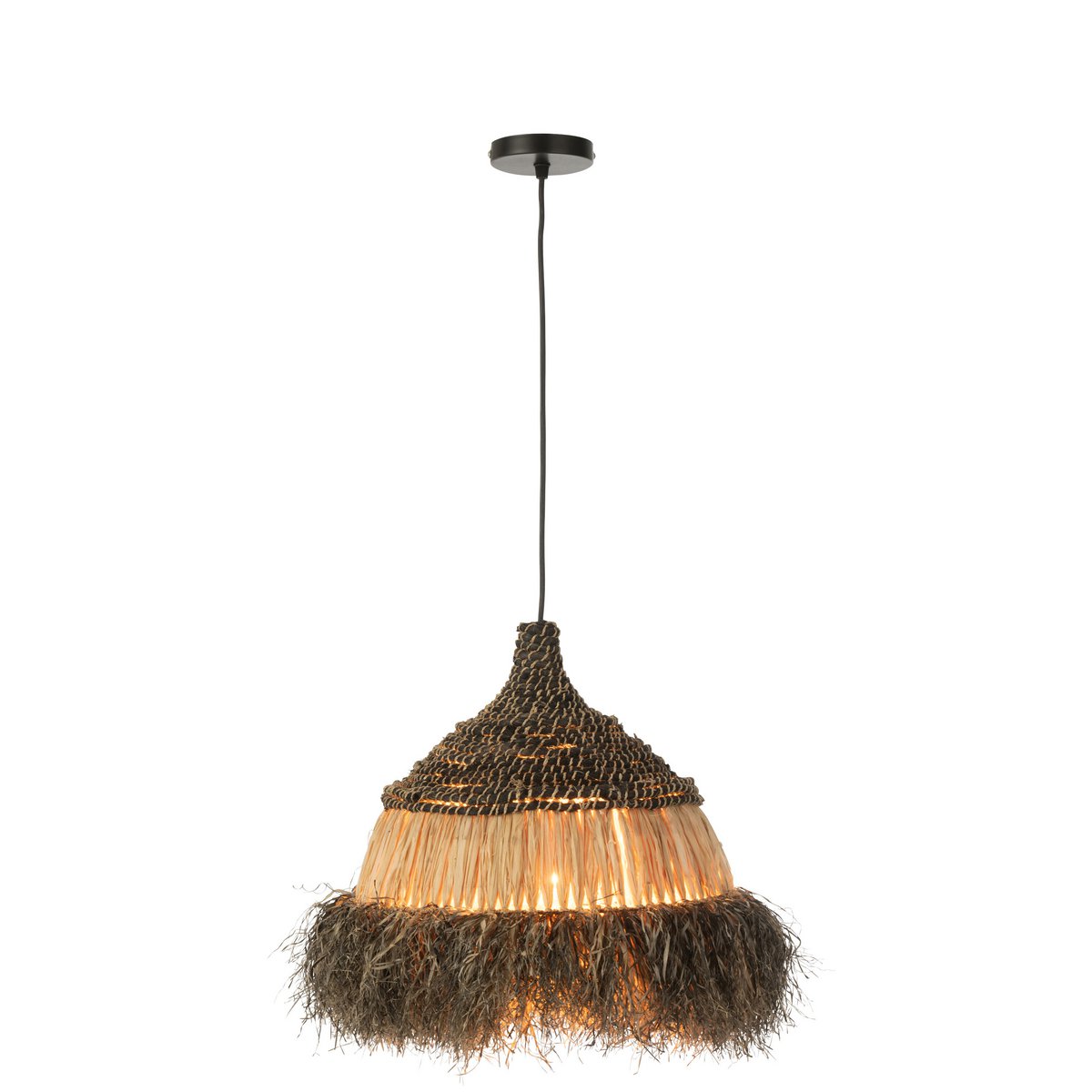 J-Line - Hanglamp 'Kevin' (Maat S, Zwart, Jute)