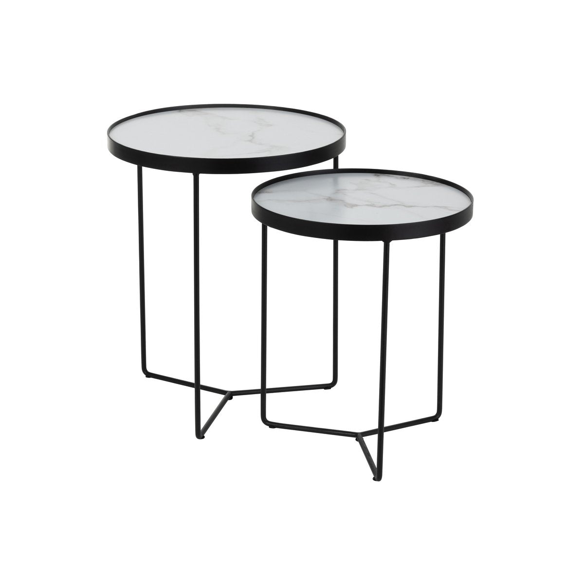 J-Line - Bijzettafel 'Round' (Set van 2, Wit/Zwart, Marmer)