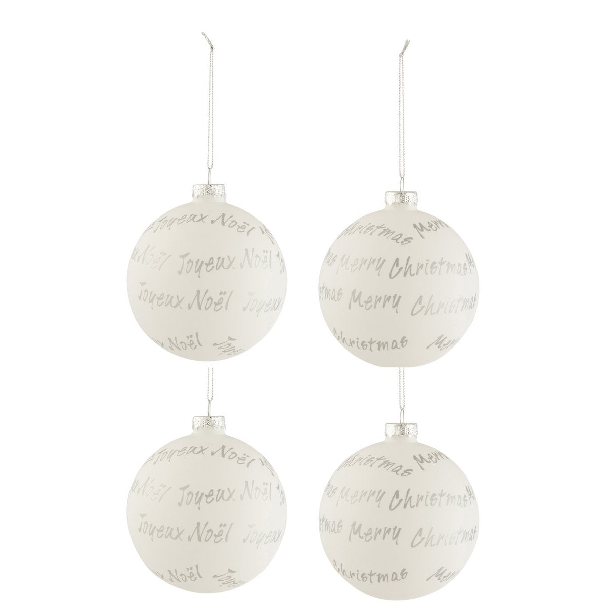 J-Line - Doos met kerstballen 'Tina' (Set van 4, Wit met zilver)