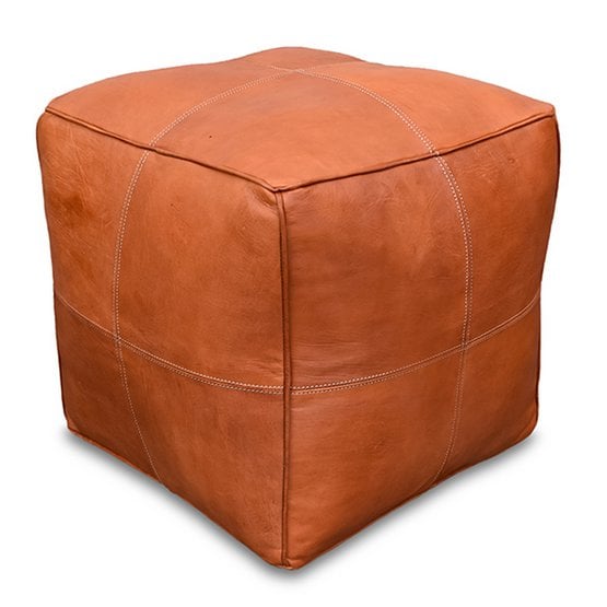 Poufs & Pillows - Leren poef - cognacbruin (modern vierkant) - gevuld geleverd