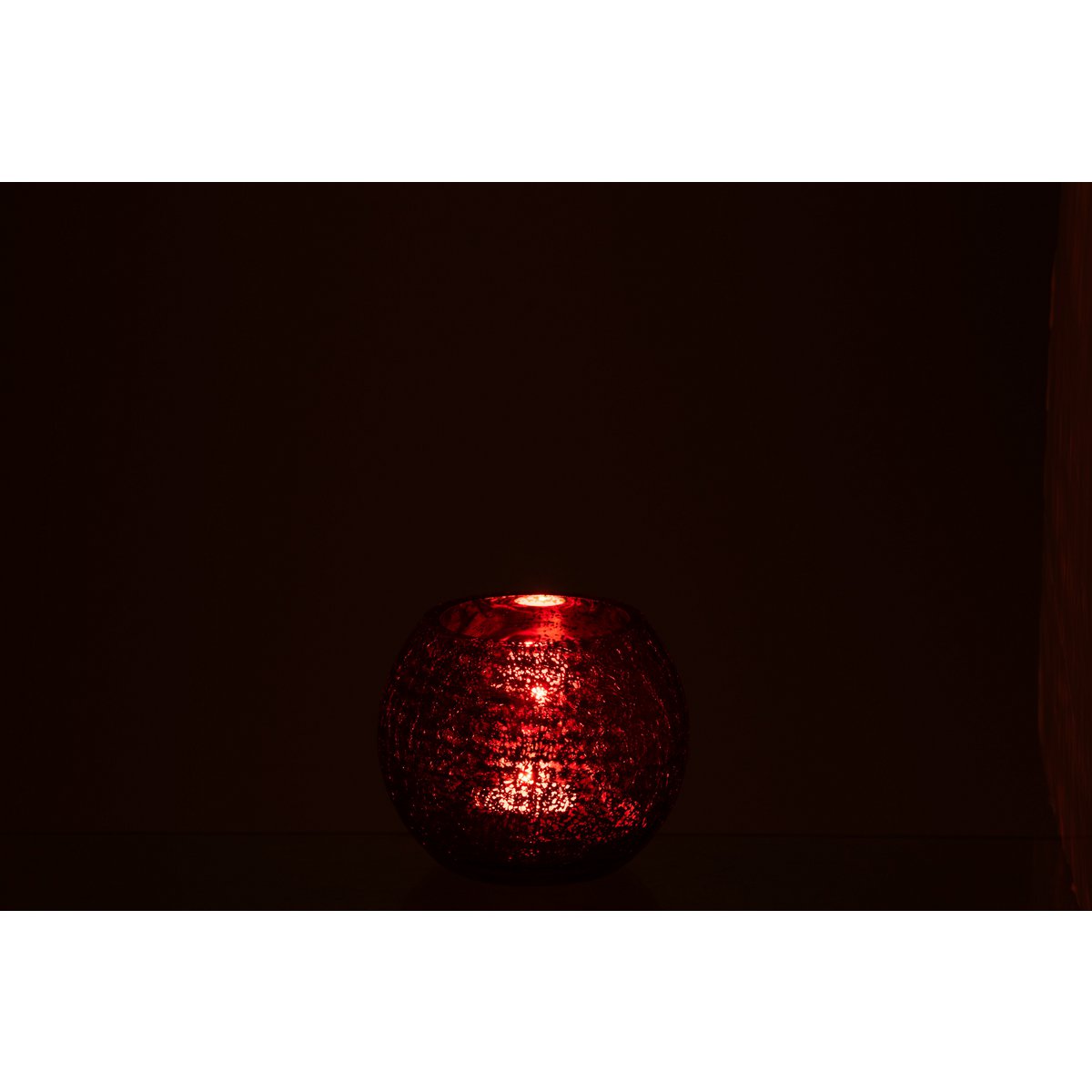 J-Line - Windlicht Bol Craquele - Glas Blinkend - Rood - Small