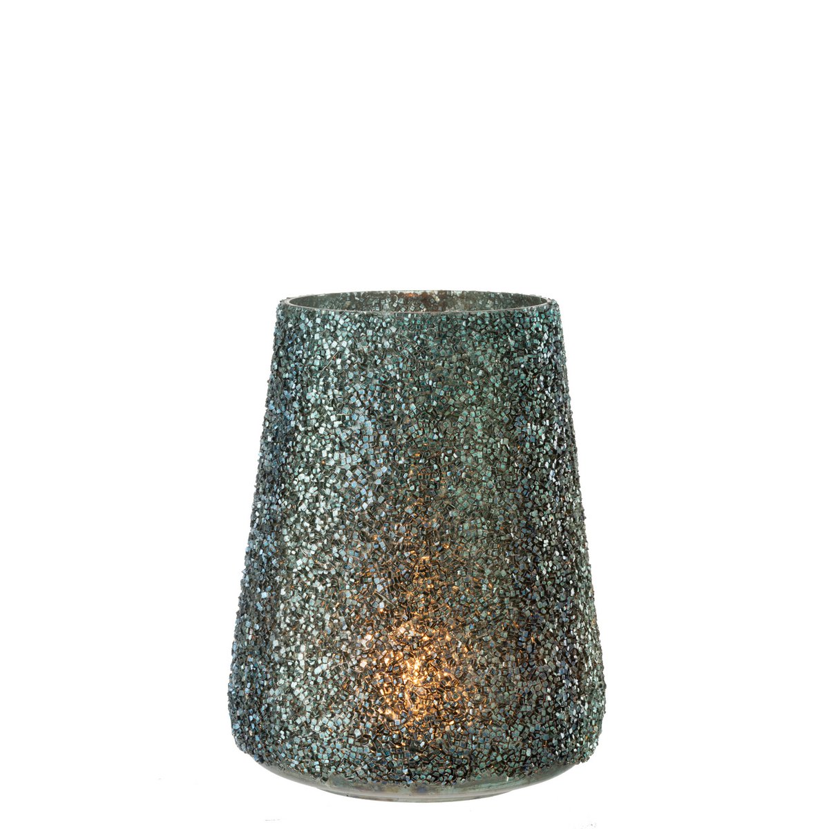 J-Line - Windlicht Glitter - Glas - Donkergroen - Large