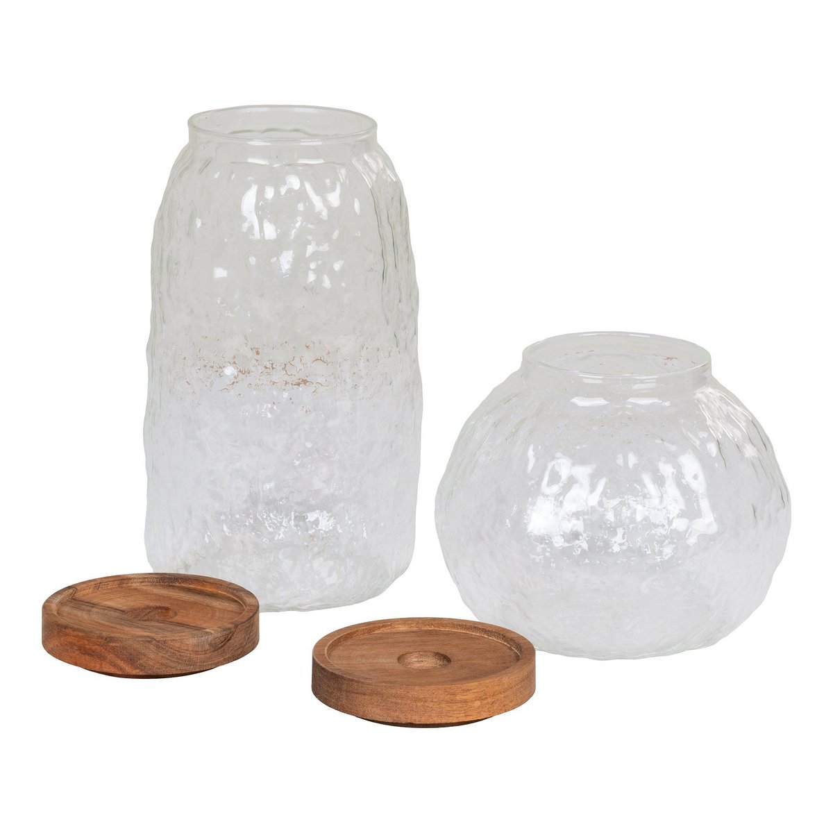 House Nordic - Taipei Storage Jar - Voorraadpot, glas/acacia, set van 2