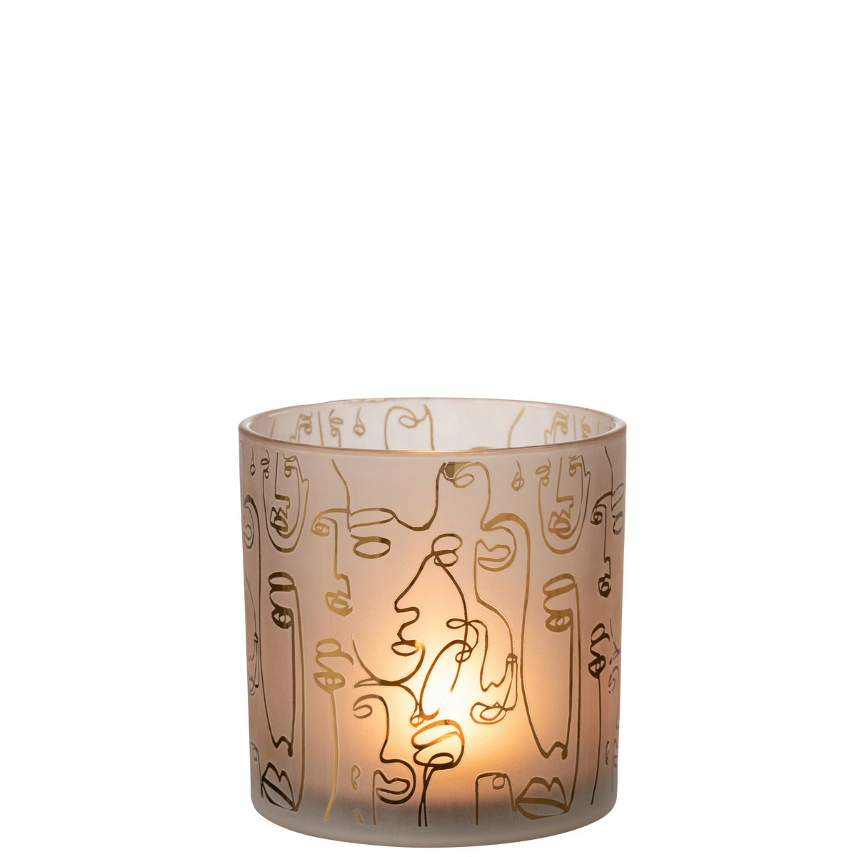 J-Line - Lantaarn Happy Faces - Glas - Beige - Groot