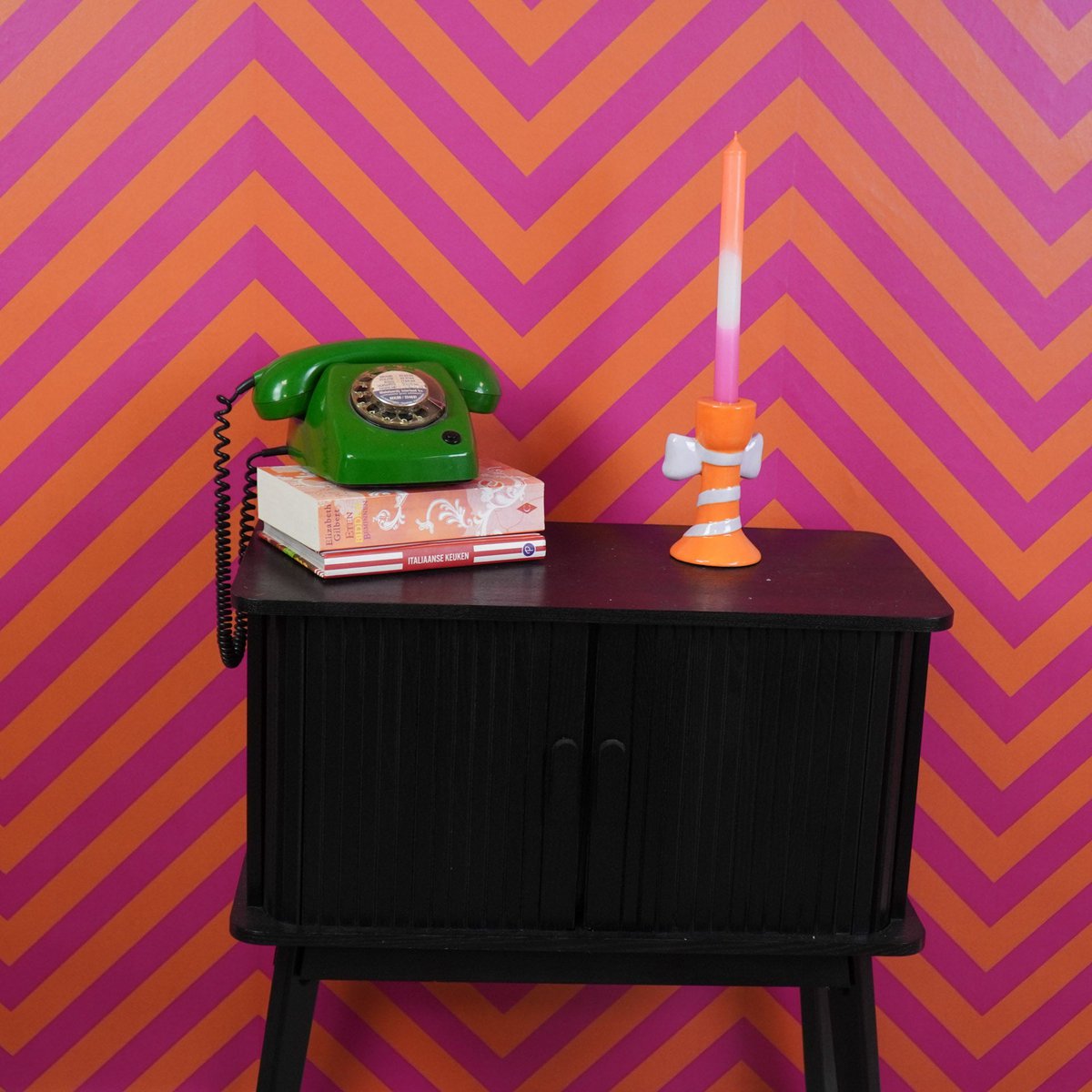 Housevitamin - Kandelaar - strepen met boog - oranje/lila - 9x8x14cm