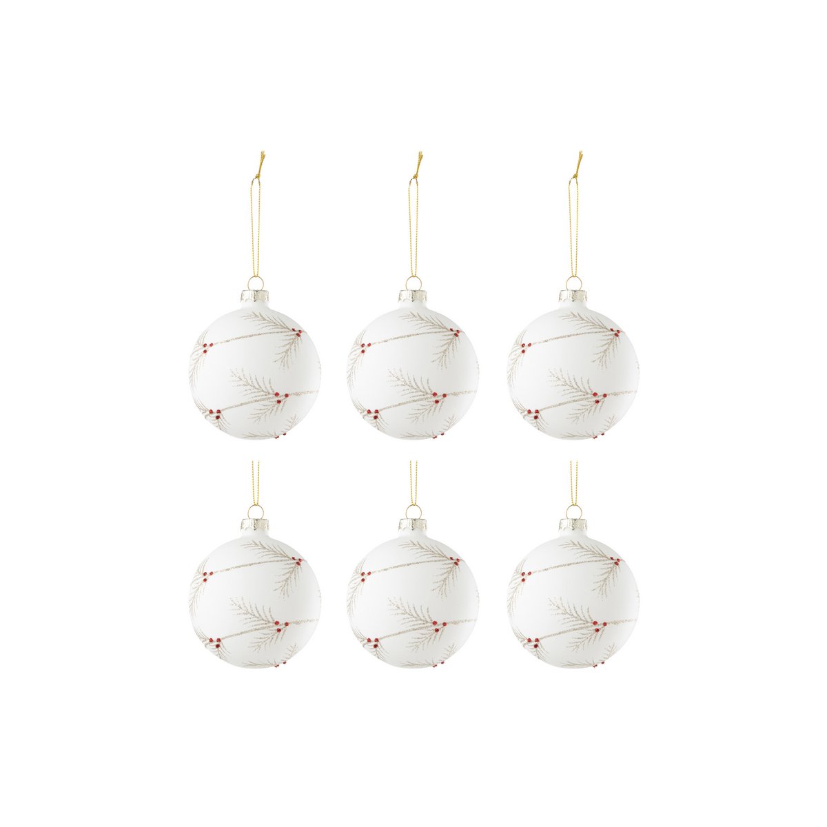 J-Line - Doos met kerstballen 'Hulst' (Set van 6, Wit/Rood)