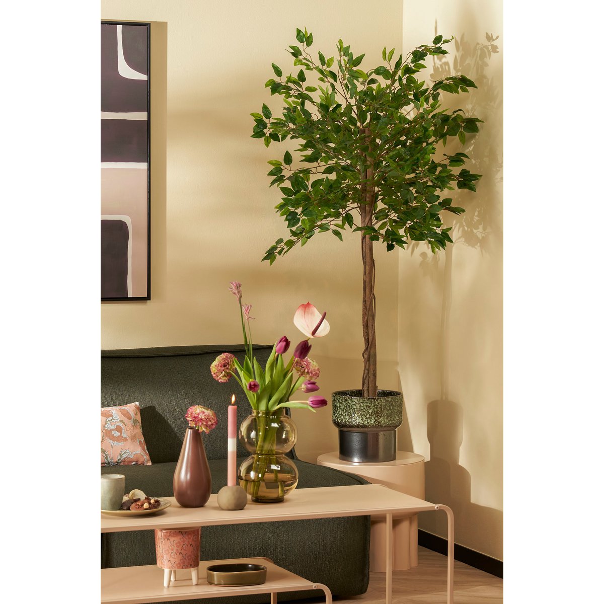 Mica Decorations - Ficus Kunstplant in Bloempot - H150 x Ø50 cm - Groen 