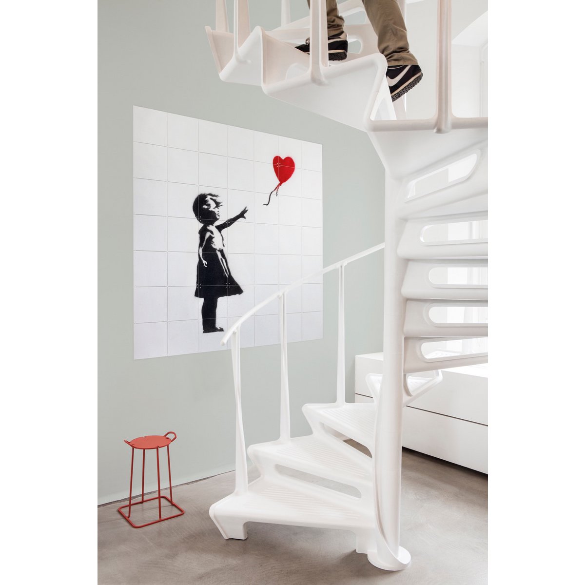 IXXI - Meisje met ballon Wall art - Poster - Wanddecoratie - S - 100x100 - white