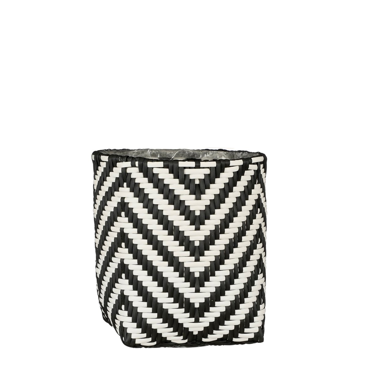 Mica Decorations - Merlijn Plantenmand voor Buiten - Set van 3 - H26 x Ø24 cm - Gerecycled Plastic - Zwart, Wit