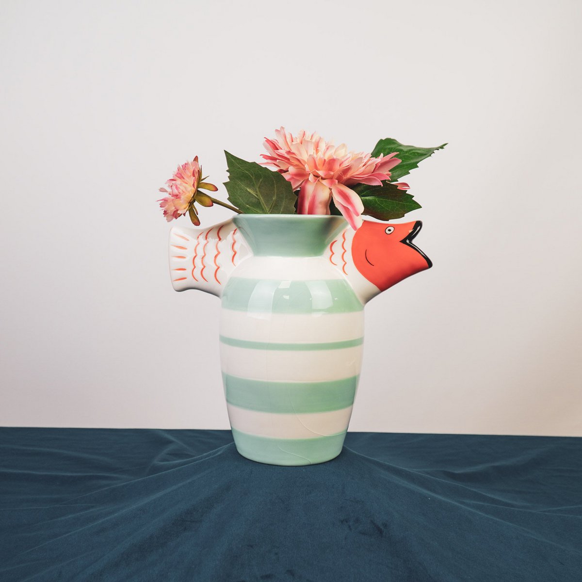 Housevitamin - Vaas - visdolomiet -mint/wit/oranje -23x12.5x21cm