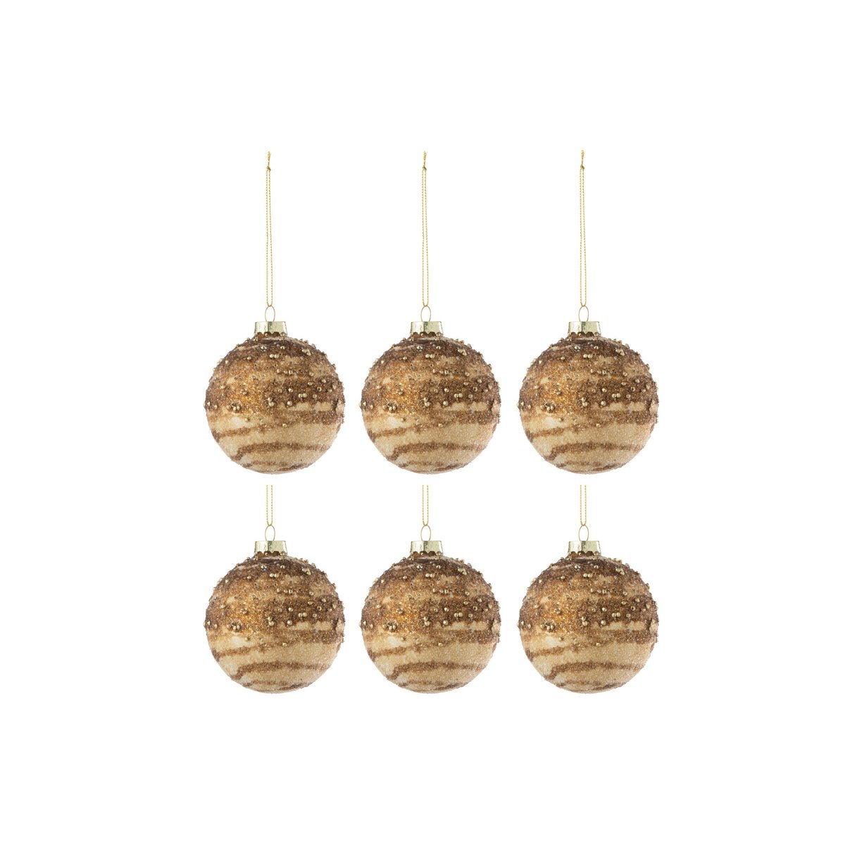 J-Line - Doos met kerstballen 'Pailletten' (Set van 6, Bruin)