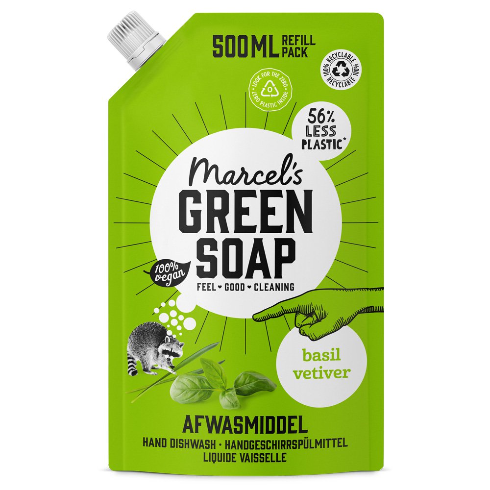 Marcel's Green Soap - Afwasmiddel Basilicum & Vertivert gras Navulling