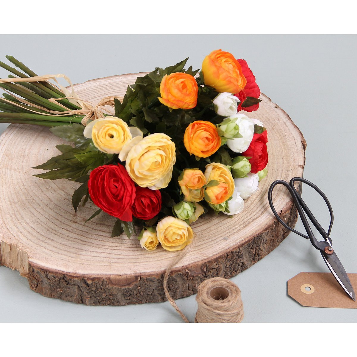 Mica Decorations - Ranonkels Kunstbloemen Boeket - H35 x Ø26 cm - Oranje