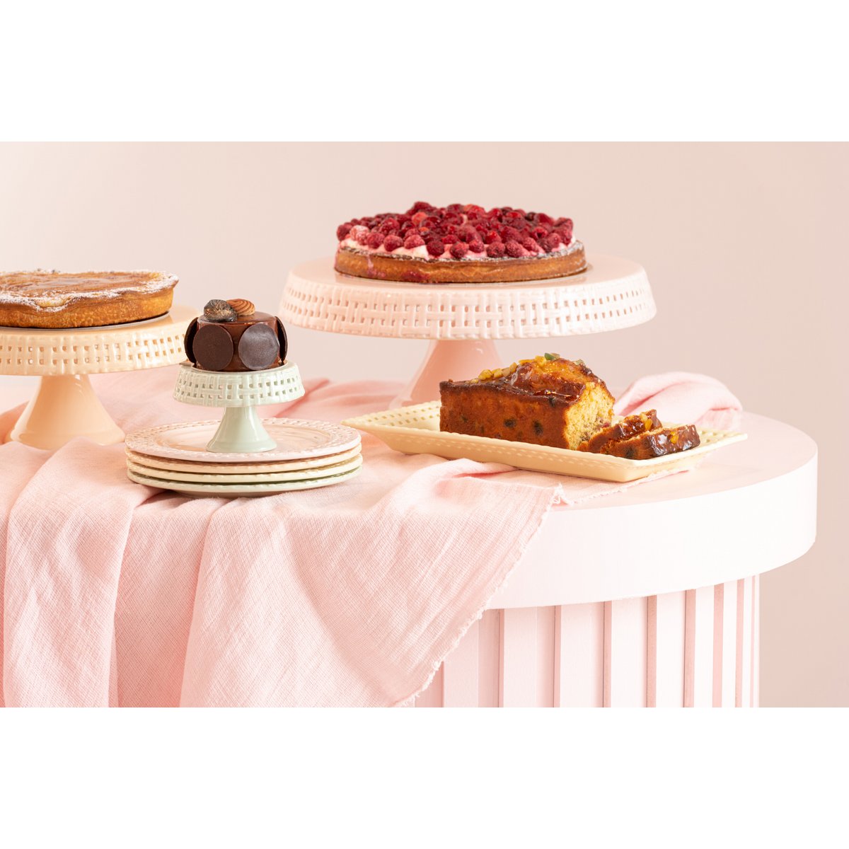 J-Line - Cake Bord Onder Glas - Taartplateau - Keramiek - Roze - S