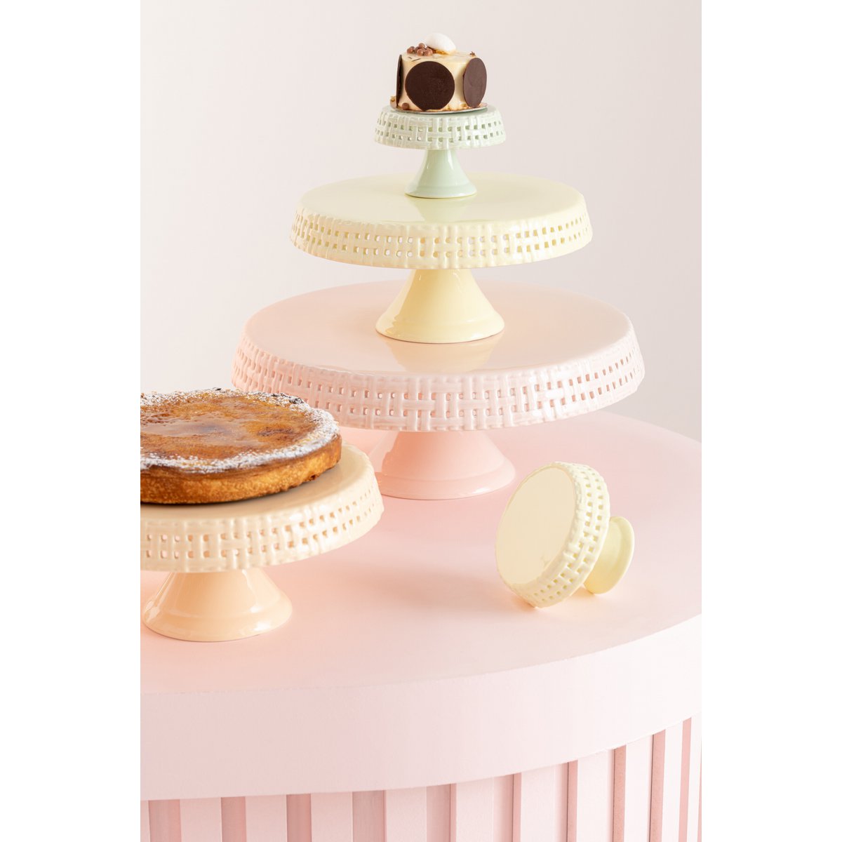 J-Line - Cake Bord Onder Glas - Taartplateau - Keramiek - Roze - S