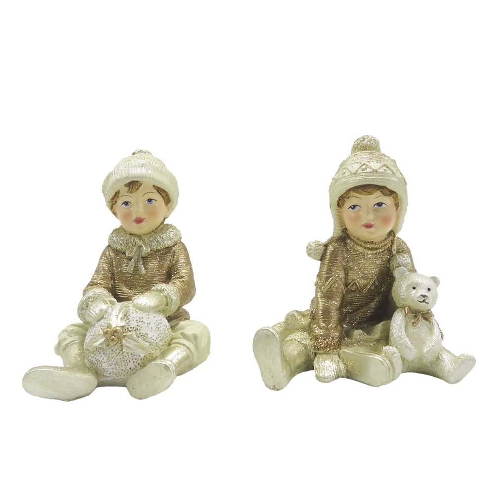 Clayre & Eef - Beeld set van 2 Beige Goudkleurig, Polyresin (2) 7x7x9 cm