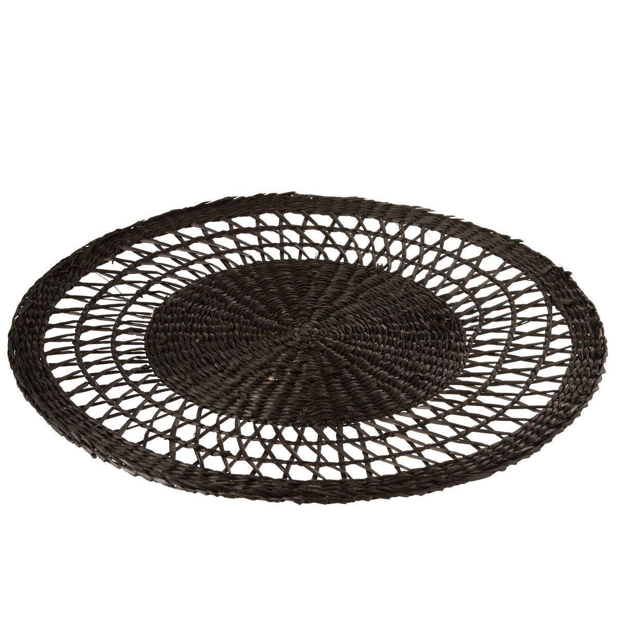 J-Line - Rond Zeegras Placemat - Jute - Zwart