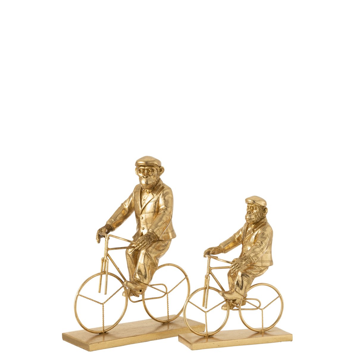 J-Line - Decoratie Aap Fiets - Polyresin - Goud - Large