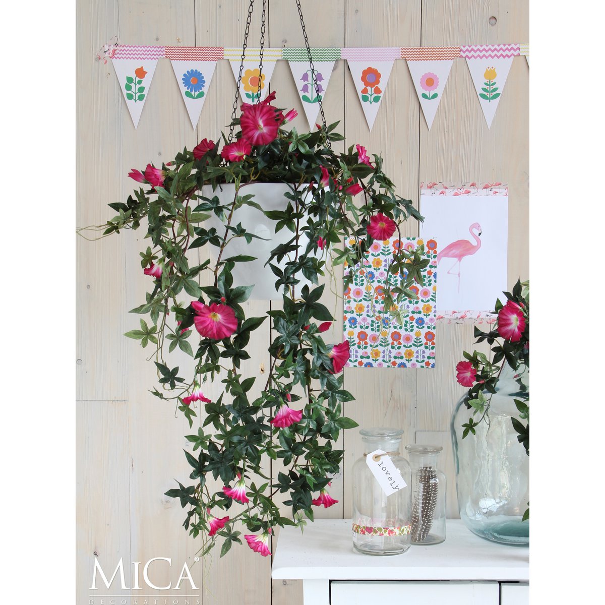 Mica Decorations - Petunia Kunst Hangplant - L15 x B20 x H80 cm - Fuchsia