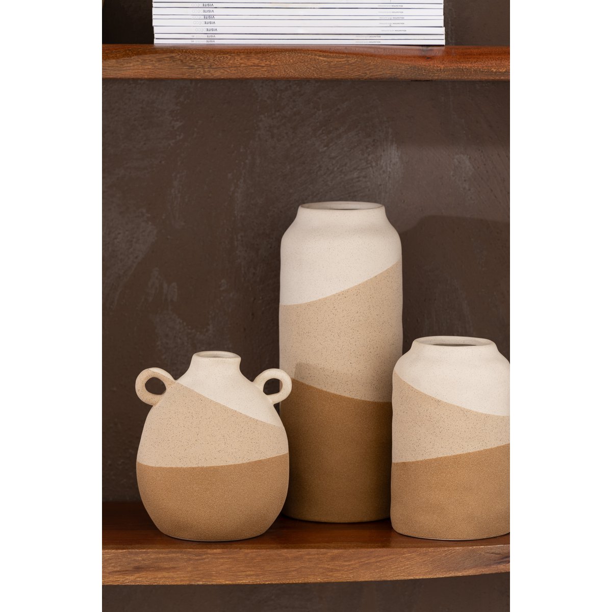 J-Line - Vaas Cylinder Keramiek Beige/Lichtbruin Large