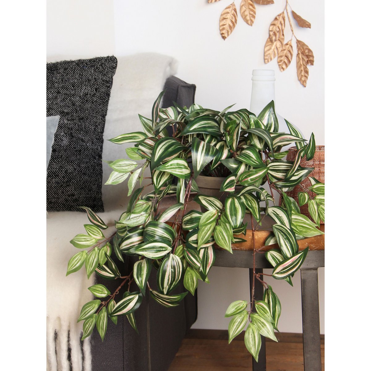 Mica Decorations - Tradescantia Kunst Hangplant in Bloempot Stan - H45 x Ø25 cm - Groen