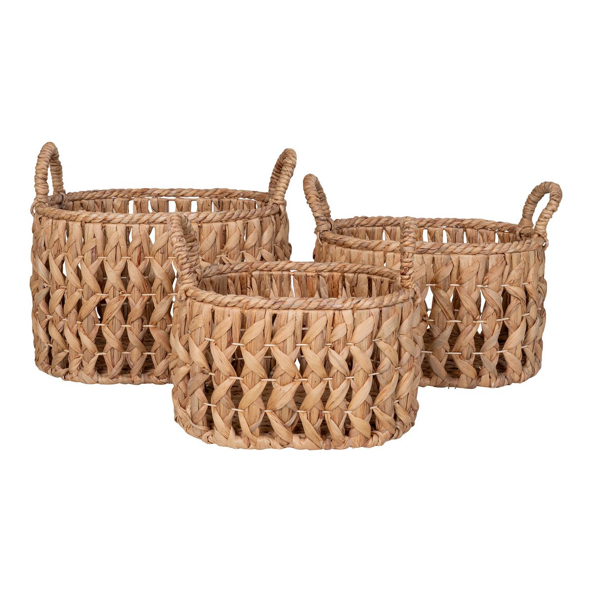 House Nordic - Balerma Basket - Mand met handvatten, waterhyacint, naturel, set van 3