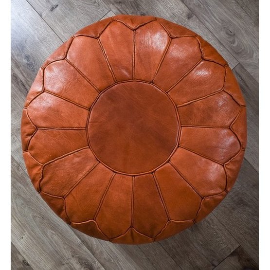 Poufs & Pillows - Leren poef - cognac glanzend (XL) - gevuld geleverd