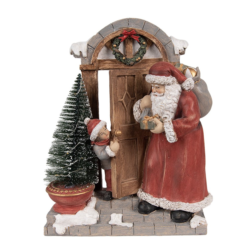 Clayre & Eef - Kerstdecoratie met LED-verlichting Rood Bruin, Polyresin 18x8x22 cm