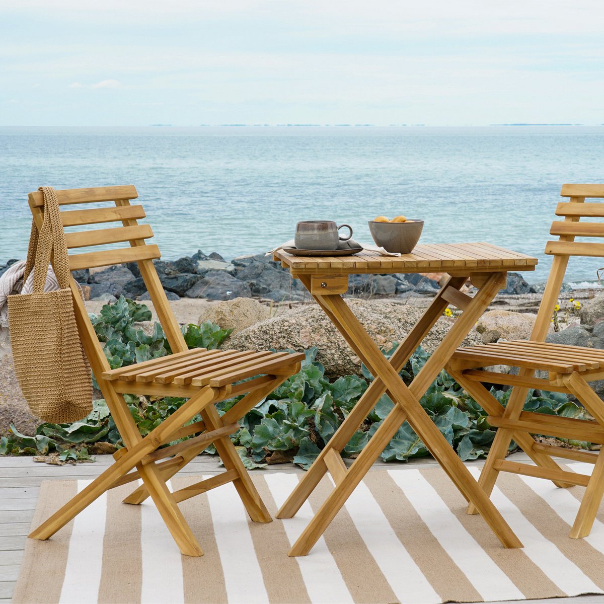 House Nordic - Cuenca Caféset - Caféset, 2 stoelen en 1 tafel, teakhout, naturel