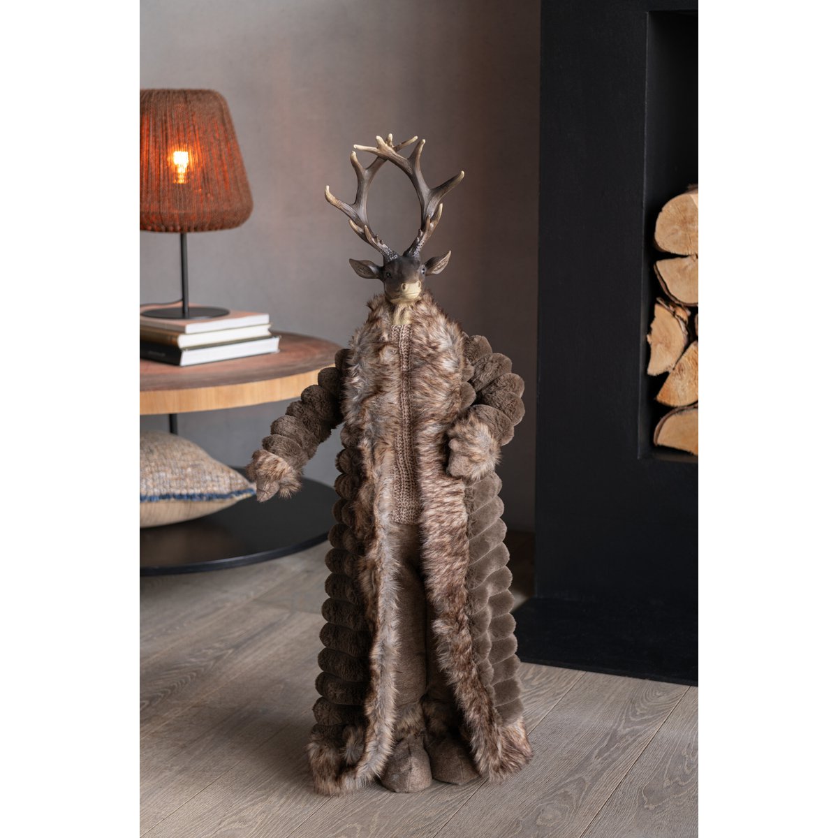 J-Line - Decoratief kerstfiguur 'Hert met jas' (Bruin, Maat L)