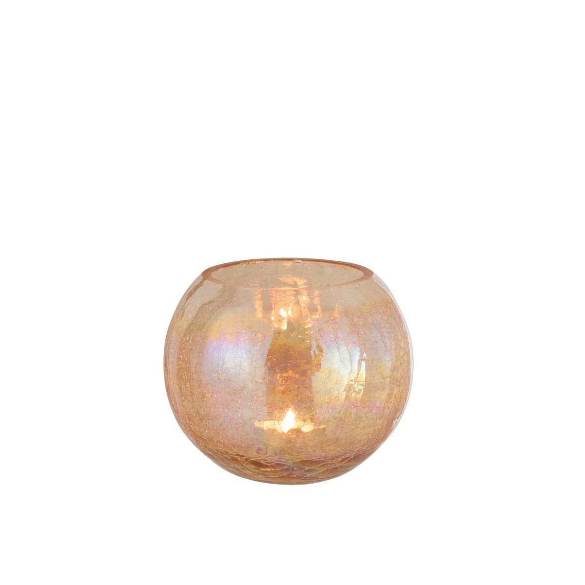 J-Line - Windlicht Bol Craquele Parel Effect - Glas - Amber - Large