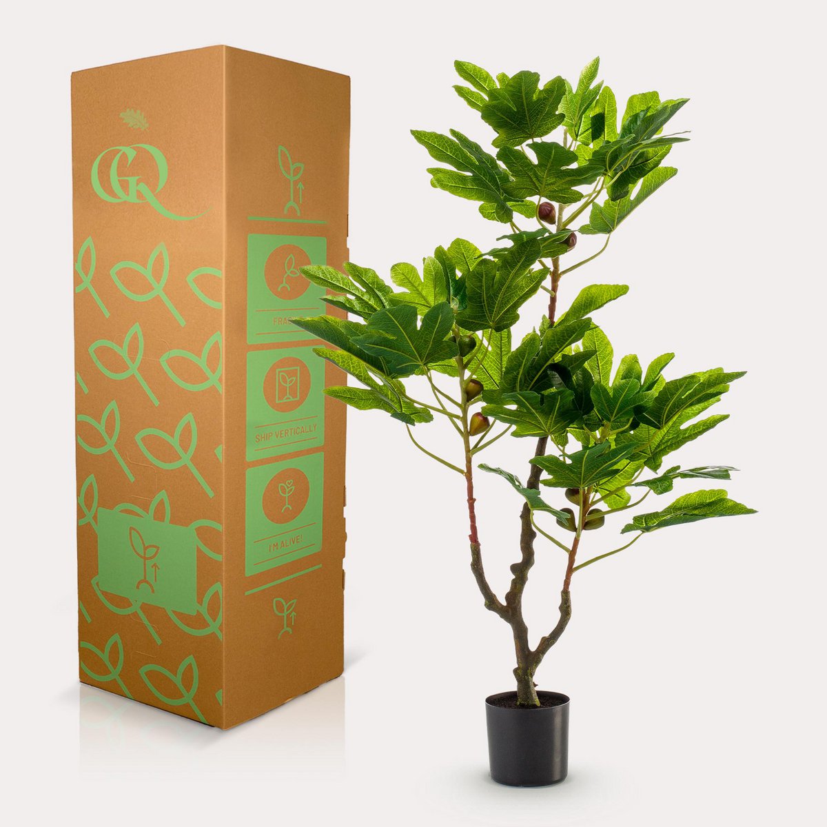 Green BoutiQ - Kunstplant - Ficus Carica - Vijgenboom - 95 cm