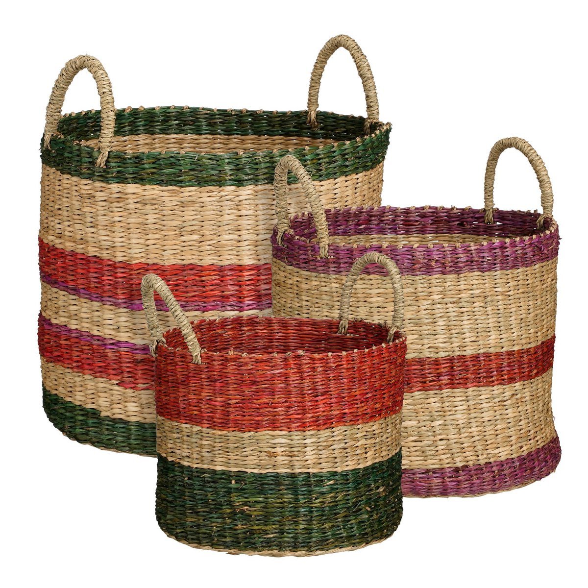 Mica Decorations - Mand - Set van 3 - H29 x Ø32 cm - Bruin, Rood, Groen, Roze