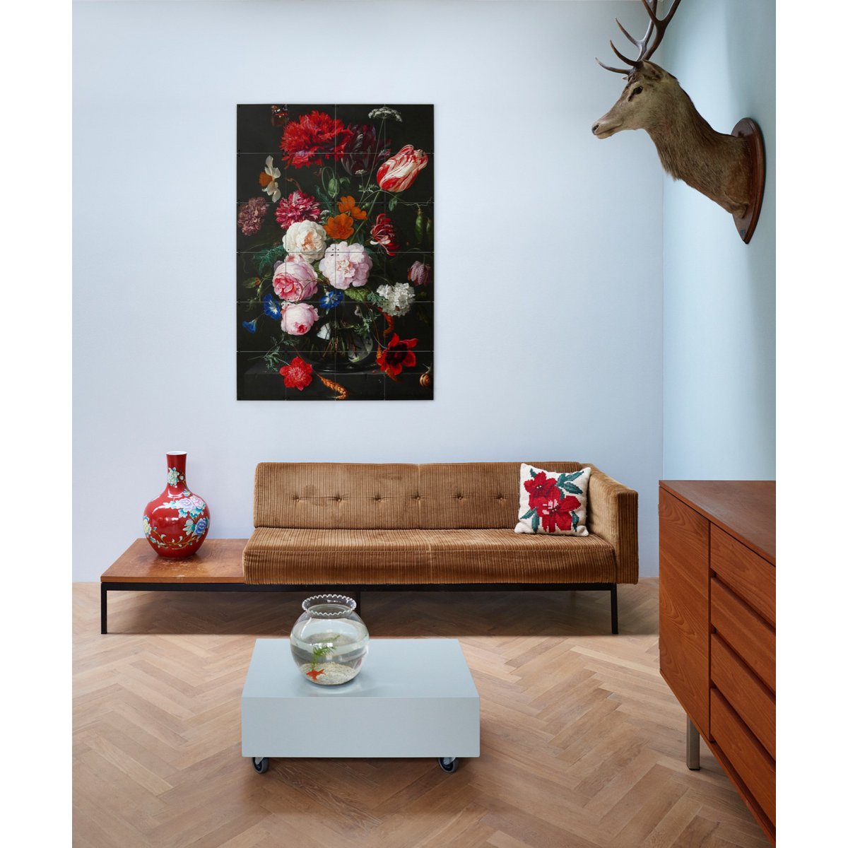 IXXI - Stilleven met bloemen Wanddecoratie - Poster - Wanddecoratie - XL-120x180 - pink, white, red