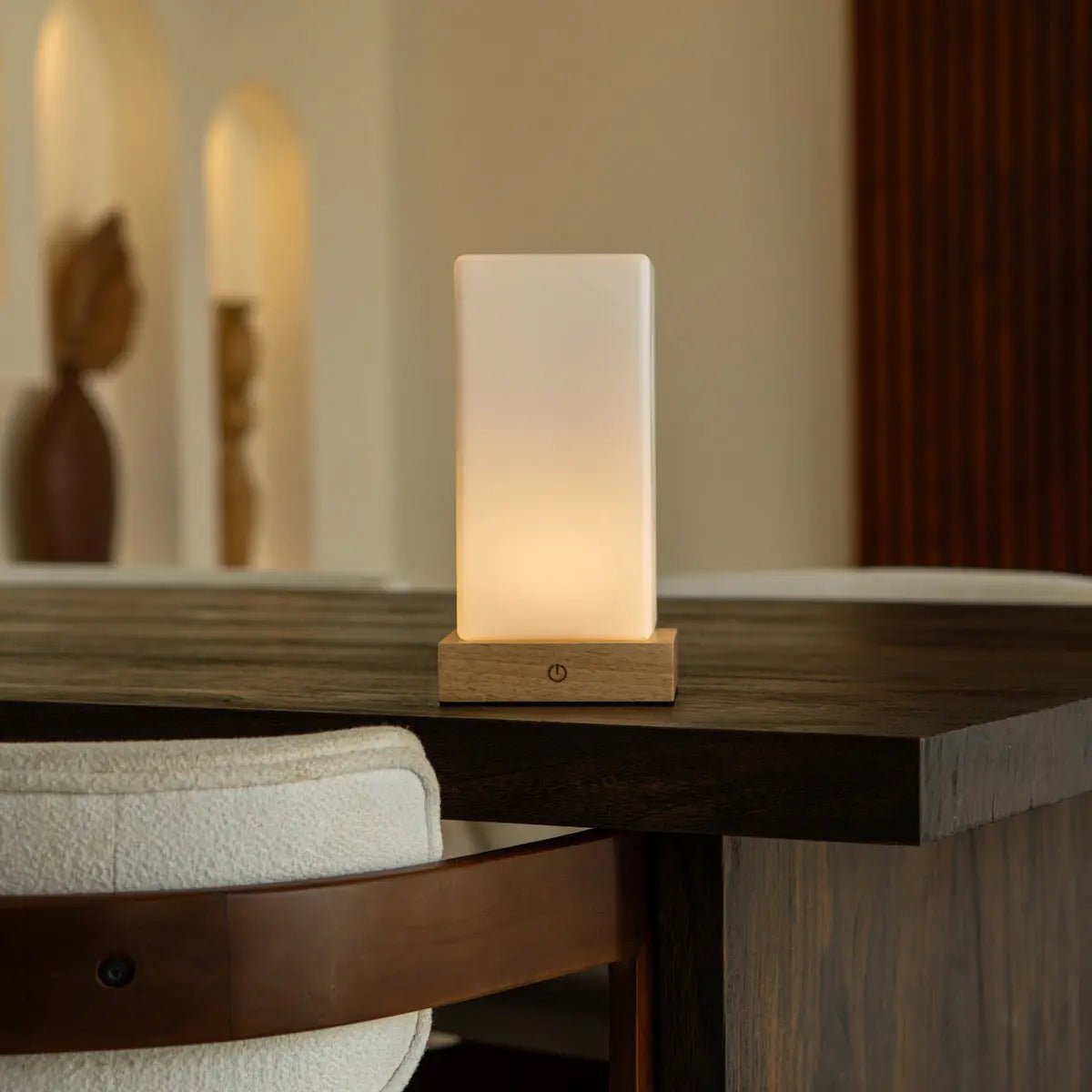 Tavellio-Amsterdam - Zayn lichtbruine houten oplaadbare lamp L | Dimbaar en draagbaar | Batterijduur van 80 uur