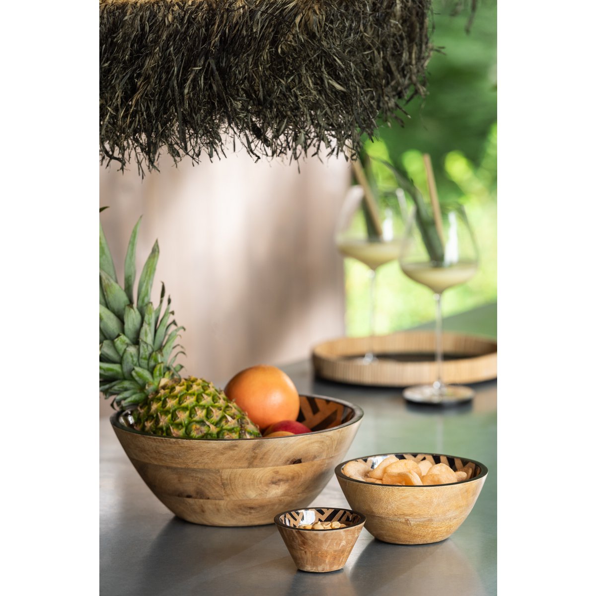 J-Line - Ster Mango Kom - Hout - Zwart/Naturel - Medium