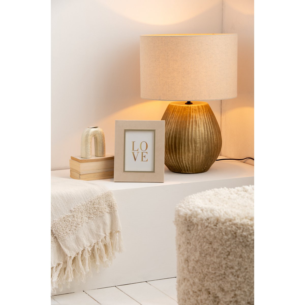 J-Line - Lamp Nebu Rond Keramiek Goud Small